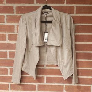 Faux Suede Drape Jacket - Nuetral Open Front Biege